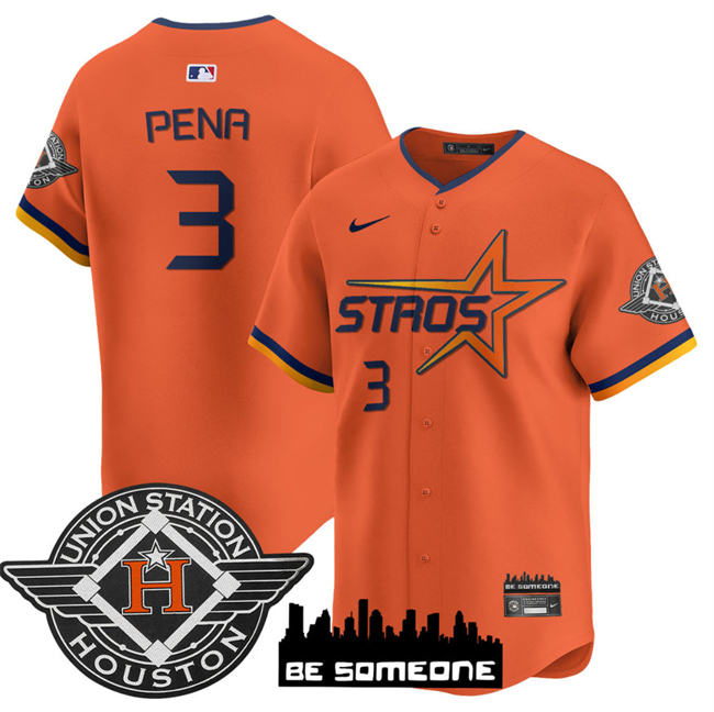 Men's Houston Astros #3 Jeremy Peña Orange 2025 City Connect Limited Stitched Baseball Jersey